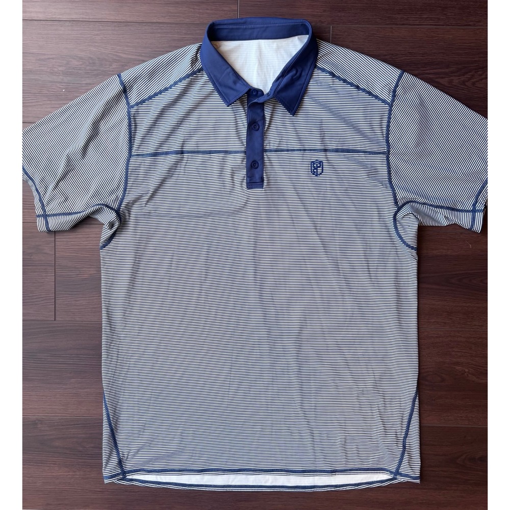 Born Primitive Mens XXL Blue White Striped Performance Golf Polo Shirt Lycra XXL